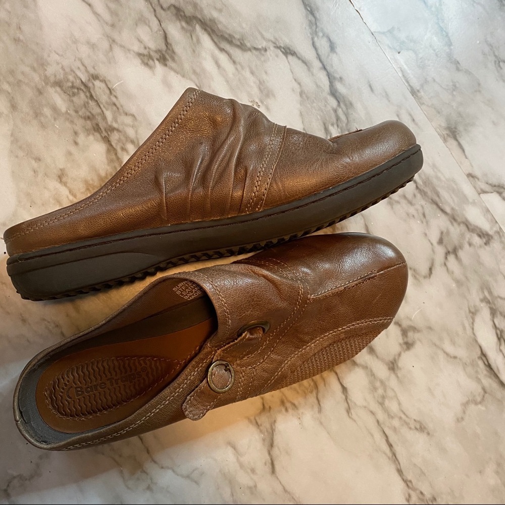 BareTraps Brown Leather Comfort Mules Size 8 Cushioned Slip On Shoes